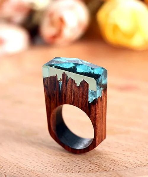 BAGUE BOIS ET RESINE Primale bleu dragée - Bois Eden