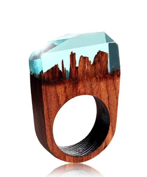 BAGUE BOIS ET RESINE Primale bleu dragée - Bois Eden