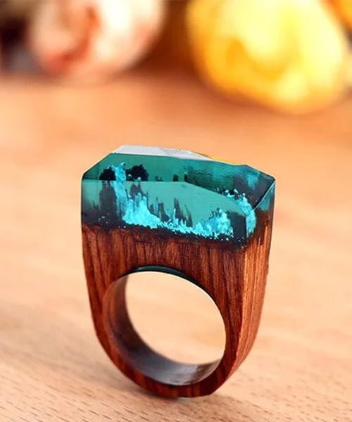 BAGUE BOIS ET RESINE Primale bleu smalt - Bois Eden