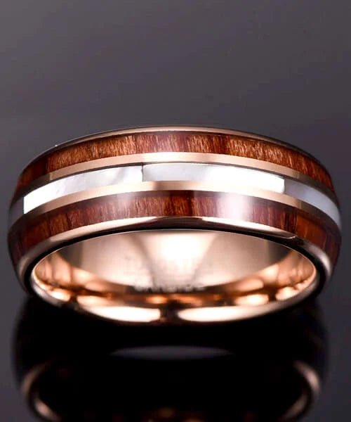 BAGUE EN BOIS Ark Nacre or rose - Bois Eden