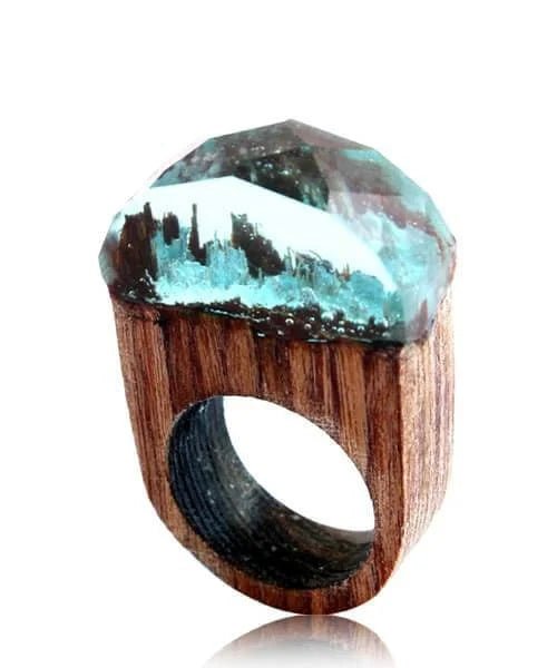 BAGUE EN BOIS ET RÉSINE Primale bleu maya - Bois Eden