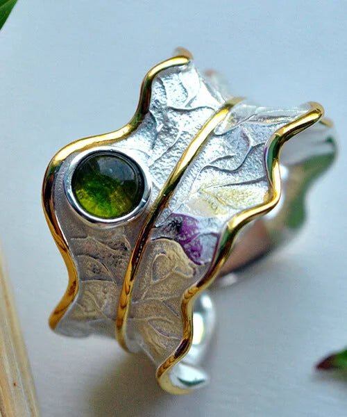 BAGUE FEUILLE ARGENT Éclasia Tourmaline verte - Bois Eden