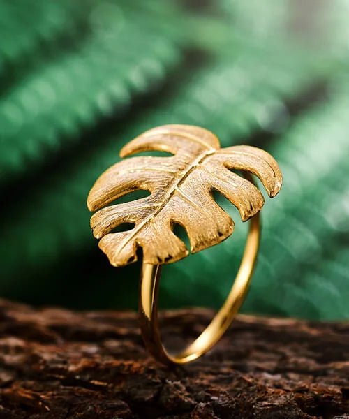 BAGUE FEUILLE OR Monstera - Bois Eden