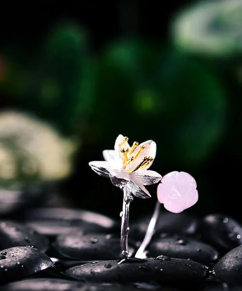 BAGUE FLEUR DE LOTUS Quartz rose - Bois Eden