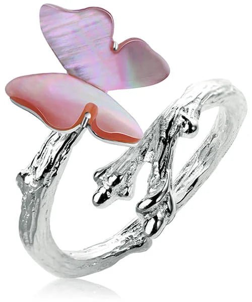 BAGUE PAPILLON ARGENT Lycène rose - Bois Eden