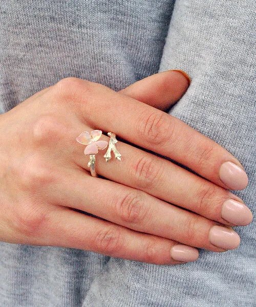 BAGUE PAPILLON ARGENT Lycène rose - Bois Eden