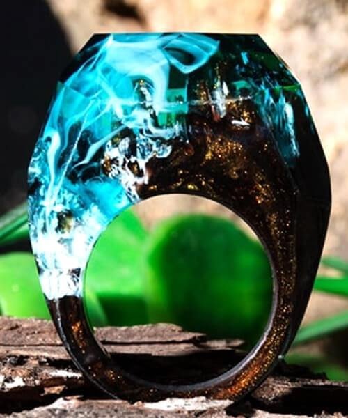 BAGUE RÉSINE Origine cyan - Bois Eden