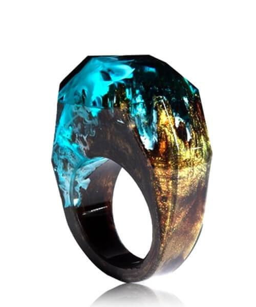 BAGUE RÉSINE Origine cyan - Bois Eden