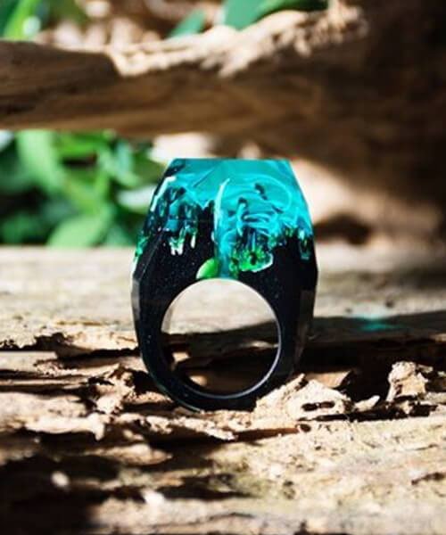 BAGUE RÉSINE Origine tempête bleu - Bois Eden