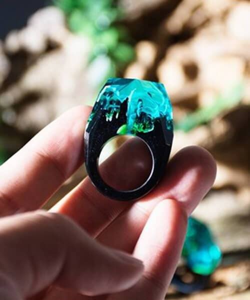 BAGUE RÉSINE Origine tempête bleu - Bois Eden