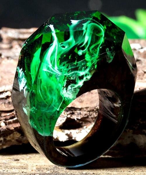 BAGUE RÉSINE Origine tempête verte - Bois Eden