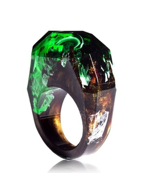 BAGUE RÉSINE Origine tempête verte - Bois Eden