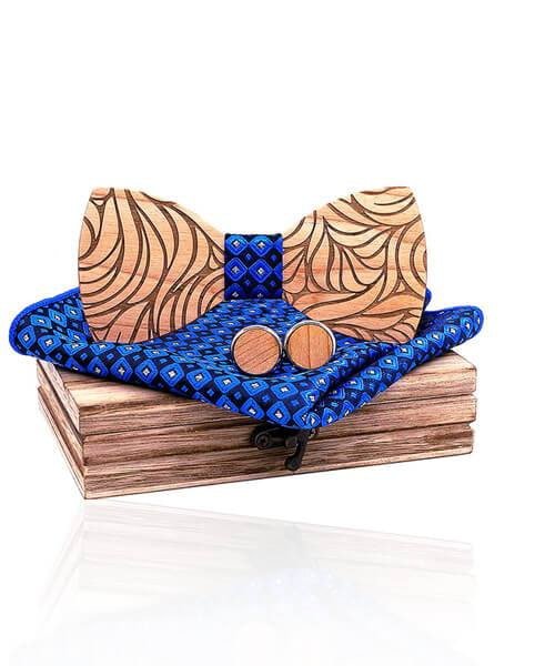 COFFRET NOEUD PAPILLON BOIS Bignone bleu royal - Bois Eden