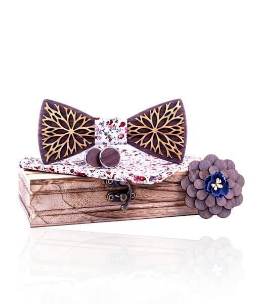 COFFRET NOEUD PAPILLON BOIS Fleur D&#39;or fleuri - Bois Eden