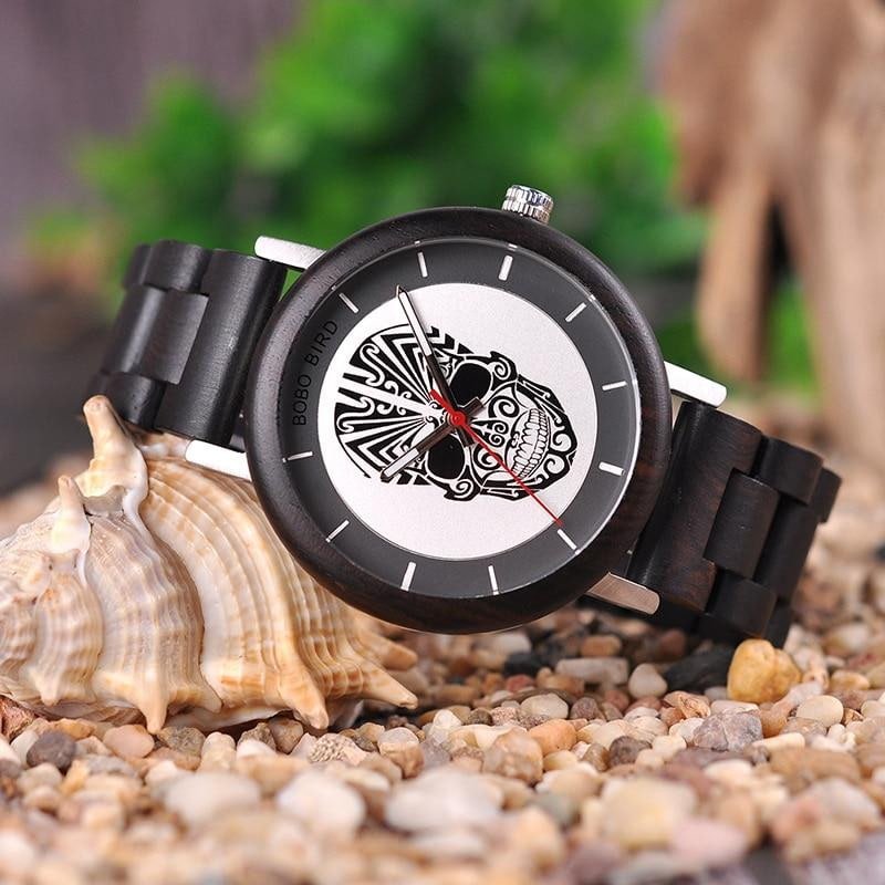 MONTRE EN BOIS HOMME Tête de mort - Bois Eden