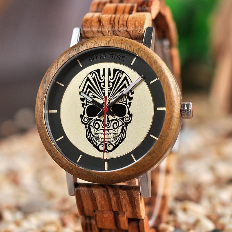 MONTRE EN BOIS HOMME Tête de mort - Bois Eden